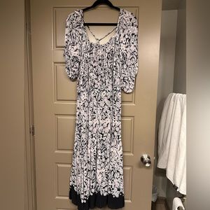 Anthropologie Plus Size midi dress. Chiffon. Black, white, lavender